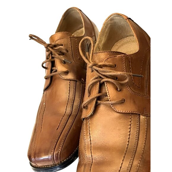Stacy Adams Mens Square-Toe Leather Oxford Dress Shoes Tan Lace-Up Size 10.5M - Picture 9 of 11
